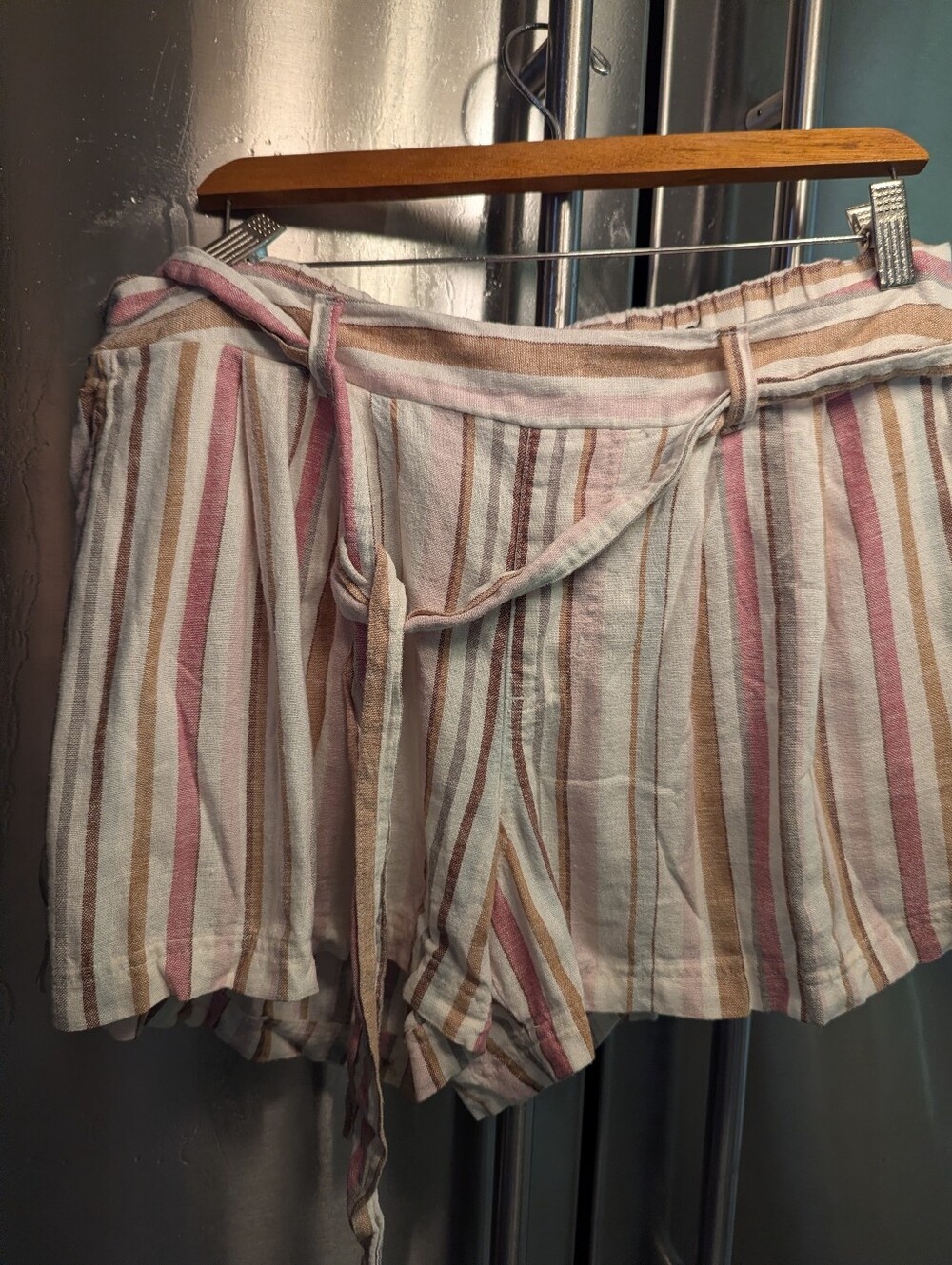 Maurice Plus Size 0x Linen Rayon Belted Striped Loose Fit Short Sz 0x Fits Lk 16